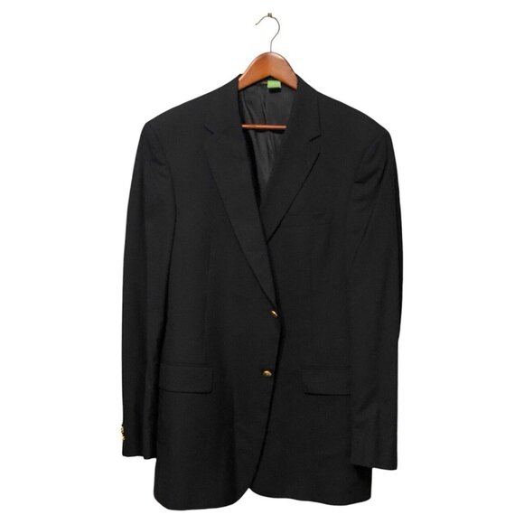 Hart Schaffner Marx Navy Blue Blazer Men's 44L Single Breasted 2 Button Brass